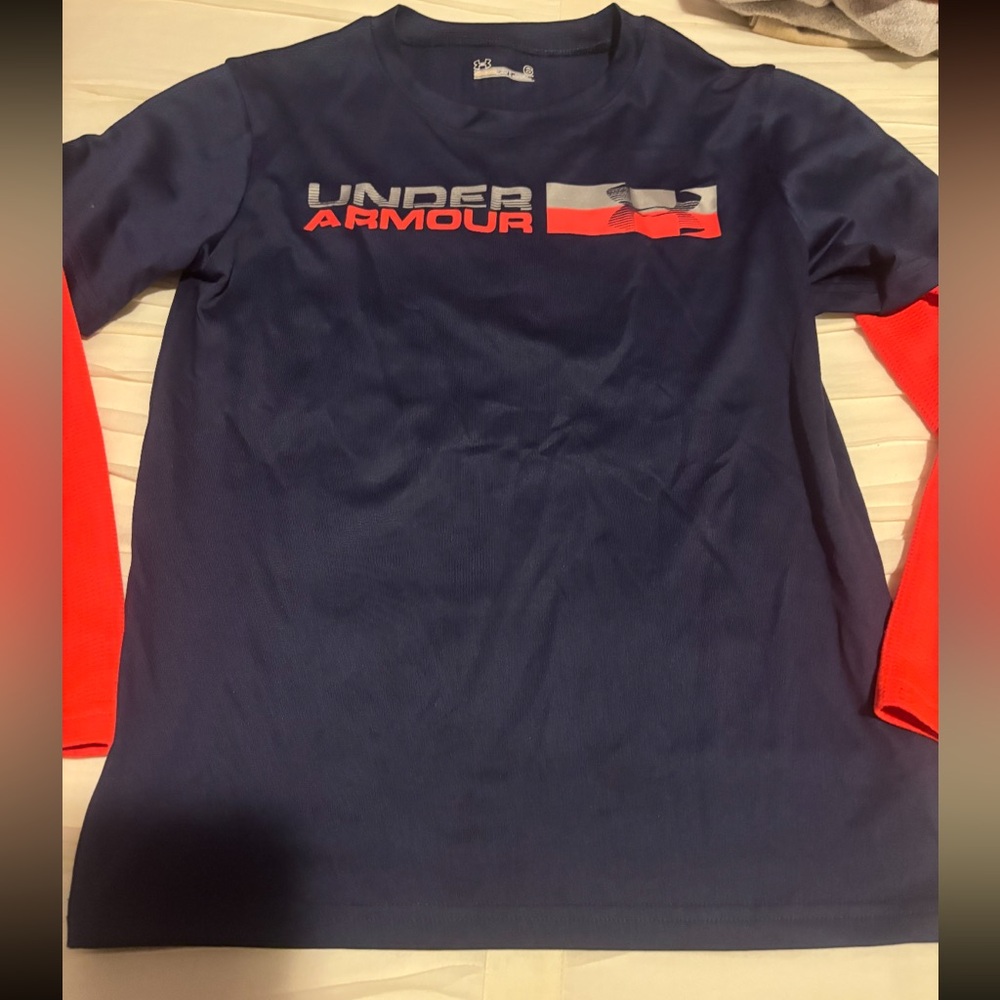 Kids Under Armour Dark Blue and Bright Red long sleeve